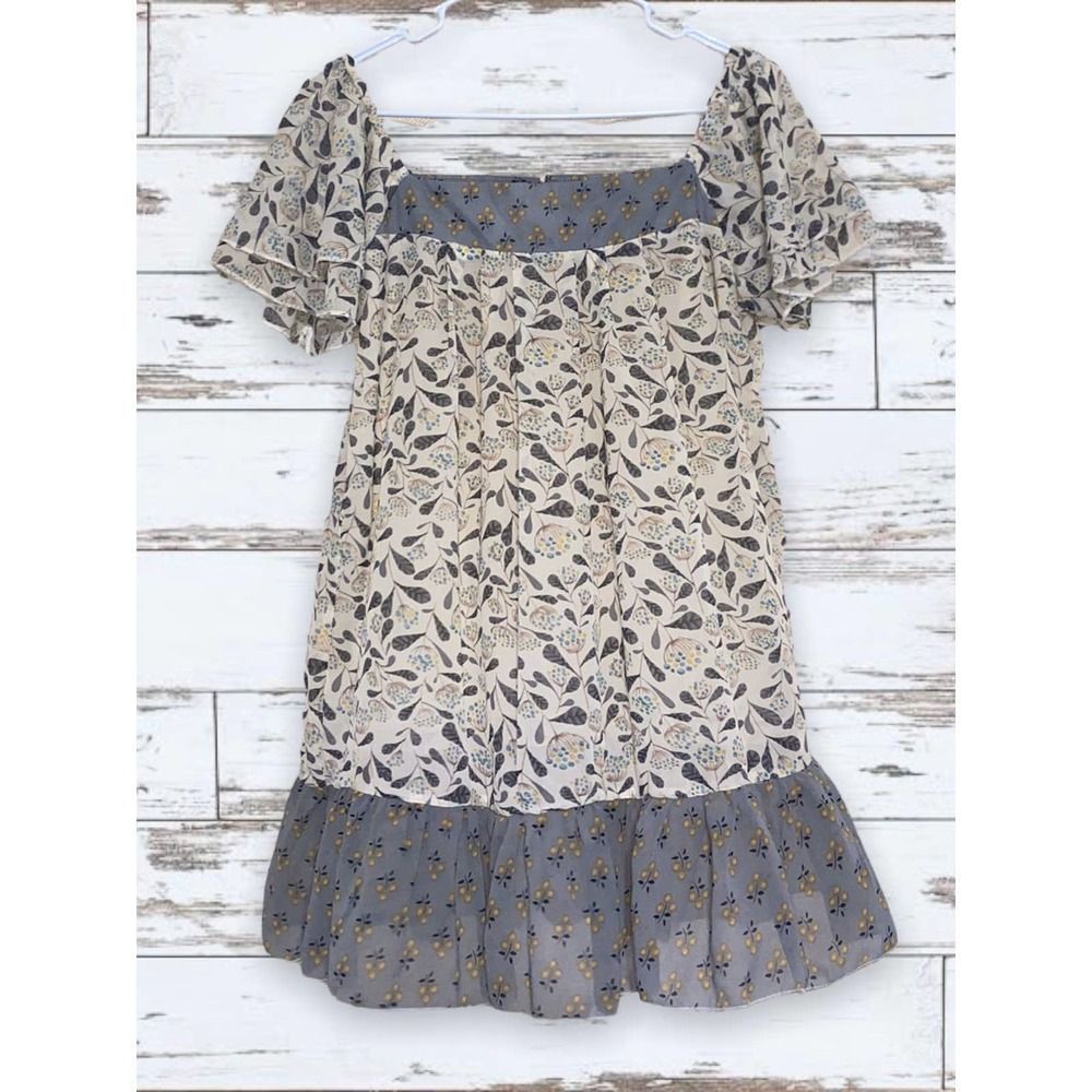 Suzanne Betro Boho Ruffle Floral Pheasant Square Neck Tunic Top Size Small